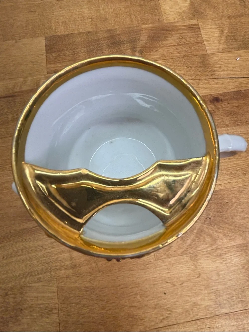 Antique German Gold Luster Mustache Cup & Tea Cup Set 3D Applied Flower 1890s